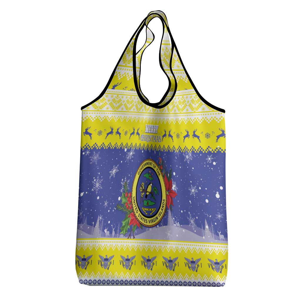 United States Virgin Islands Christmas Grocery Bag Coat Of Arms With Poinsettia - Wonder Print Shop