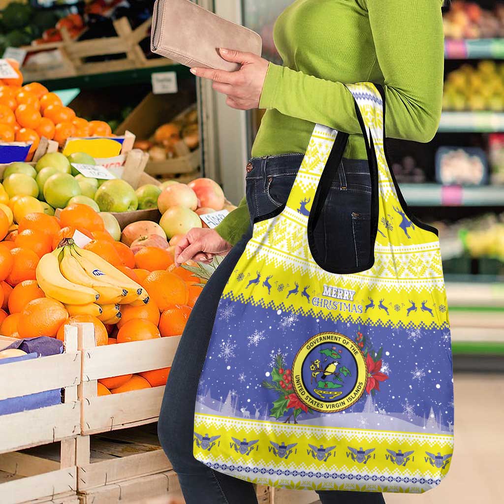 United States Virgin Islands Christmas Grocery Bag Coat Of Arms With Poinsettia - Wonder Print Shop