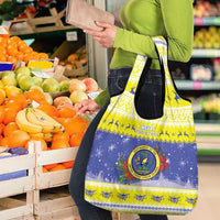 United States Virgin Islands Christmas Grocery Bag Coat Of Arms With Poinsettia - Wonder Print Shop