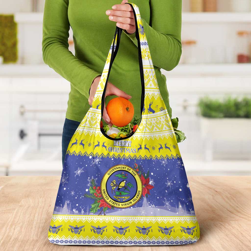 United States Virgin Islands Christmas Grocery Bag Coat Of Arms With Poinsettia - Wonder Print Shop
