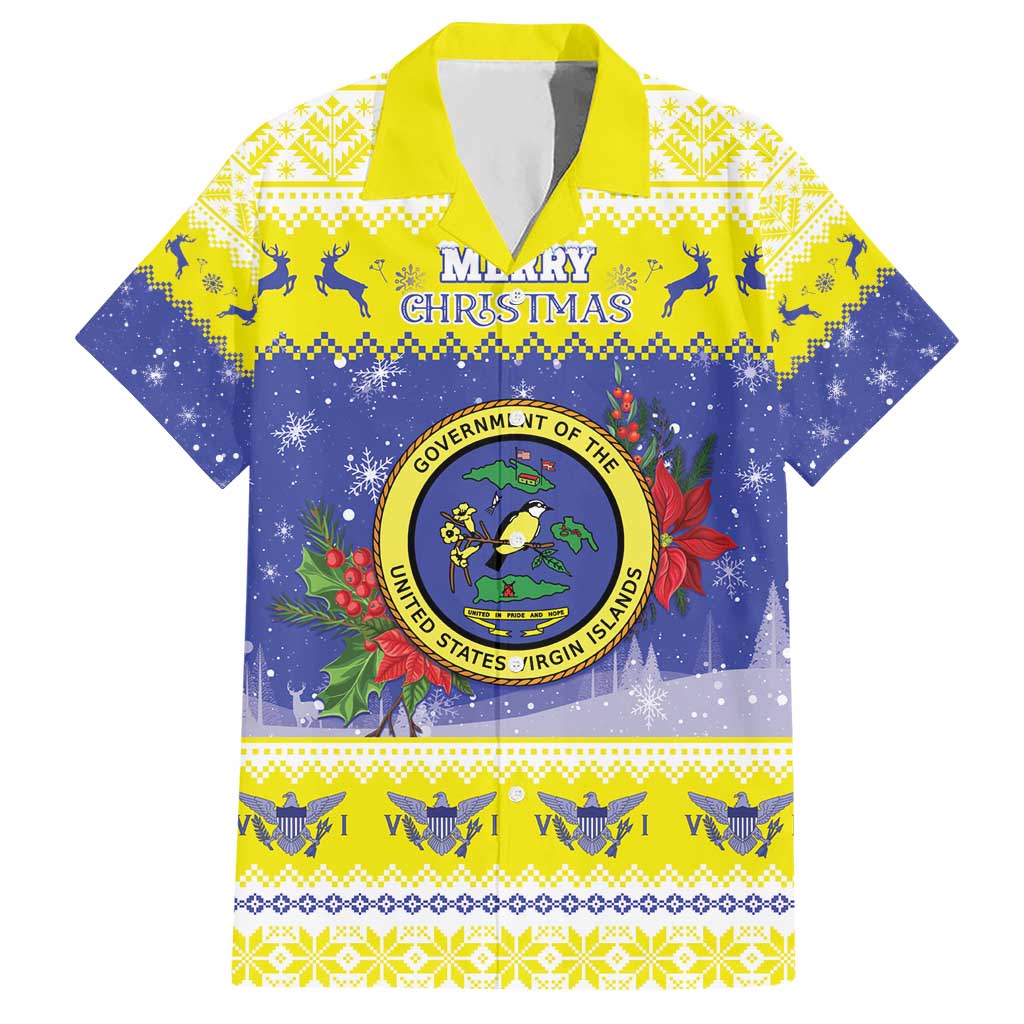 United States Virgin Islands Christmas Hawaiian Shirt Coat Of Arms With Poinsettia - Wonder Print Shop