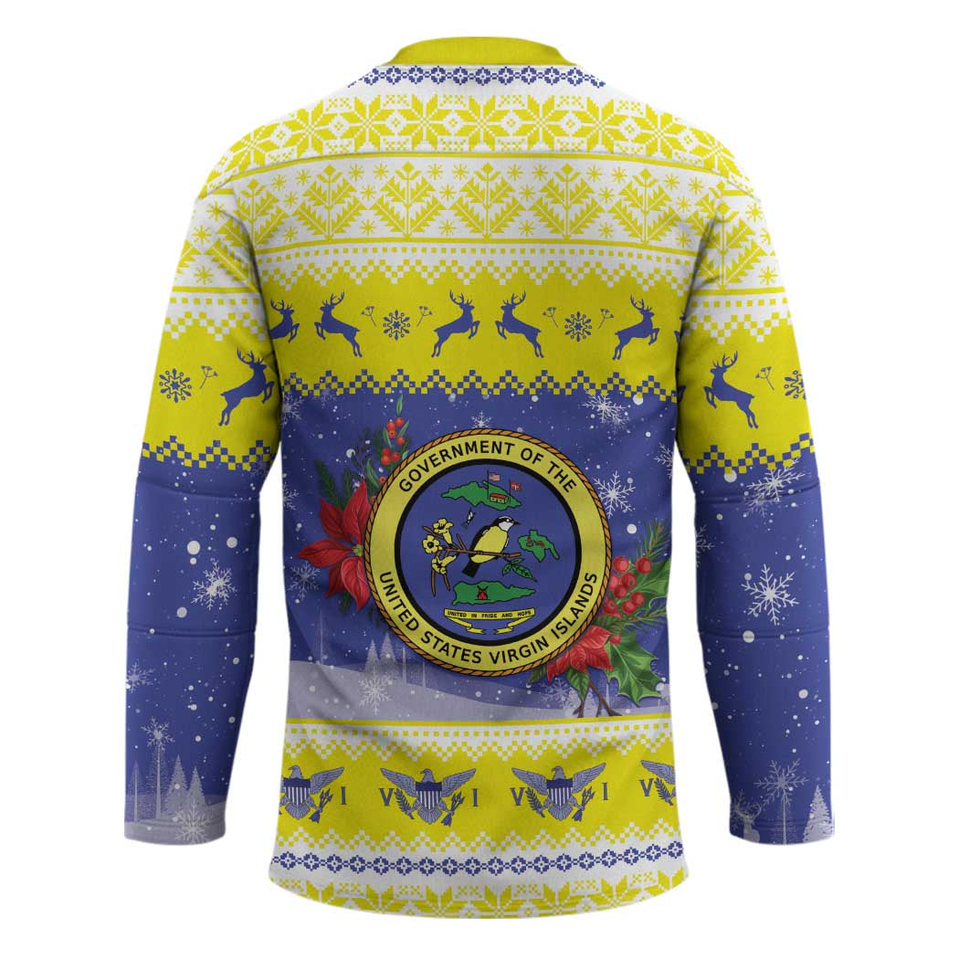 United States Virgin Islands Christmas Hockey Jersey Coat Of Arms With Poinsettia - Wonder Print Shop