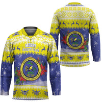United States Virgin Islands Christmas Hockey Jersey Coat Of Arms With Poinsettia - Wonder Print Shop