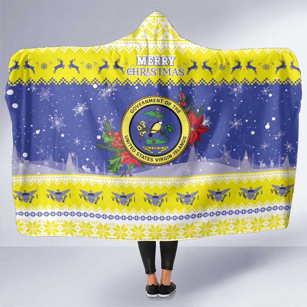 United States Virgin Islands Christmas Hooded Blanket Coat Of Arms With Poinsettia - Wonder Print Shop