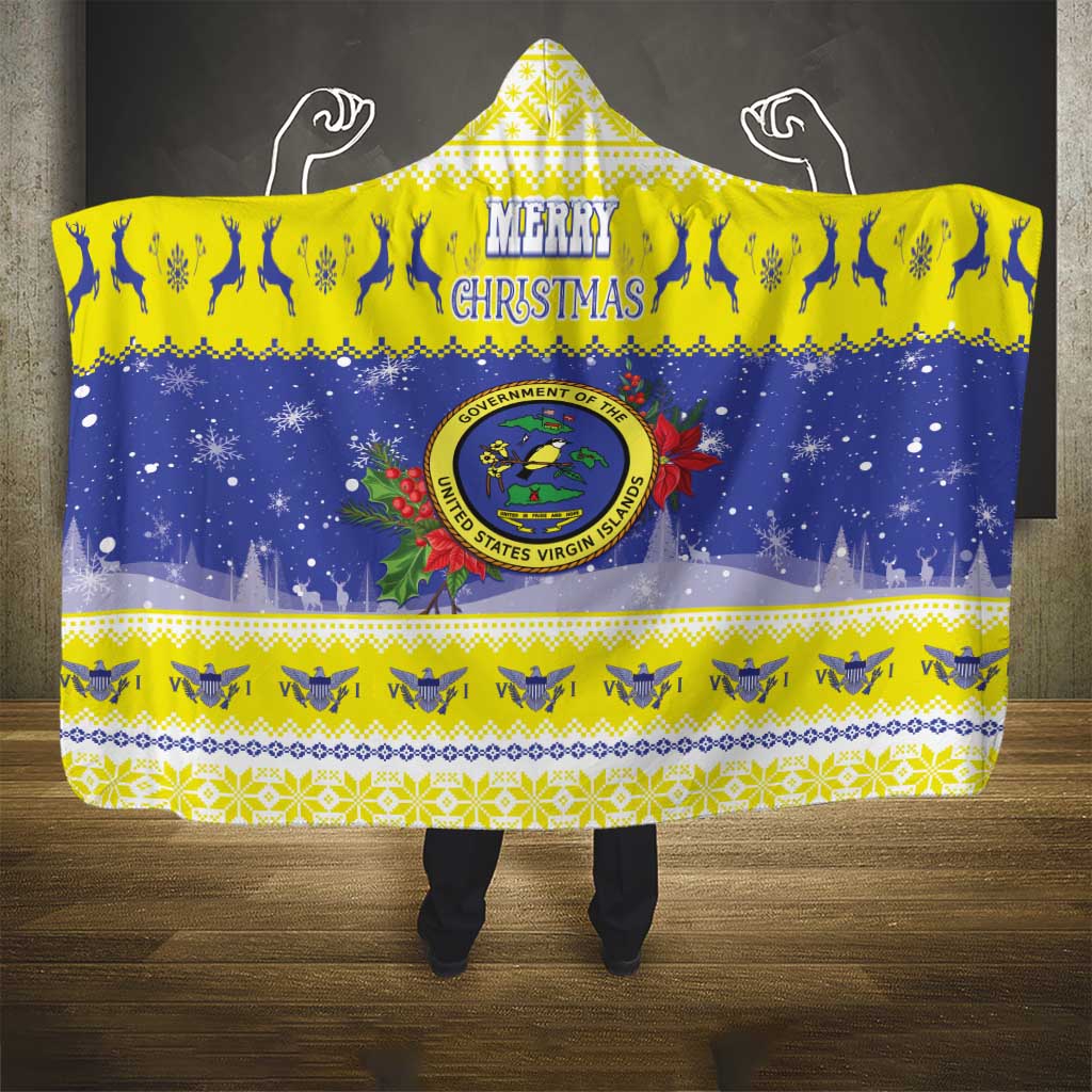United States Virgin Islands Christmas Hooded Blanket Coat Of Arms With Poinsettia - Wonder Print Shop