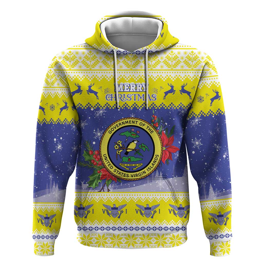 United States Virgin Islands Christmas Hoodie Coat Of Arms With Poinsettia - Wonder Print Shop
