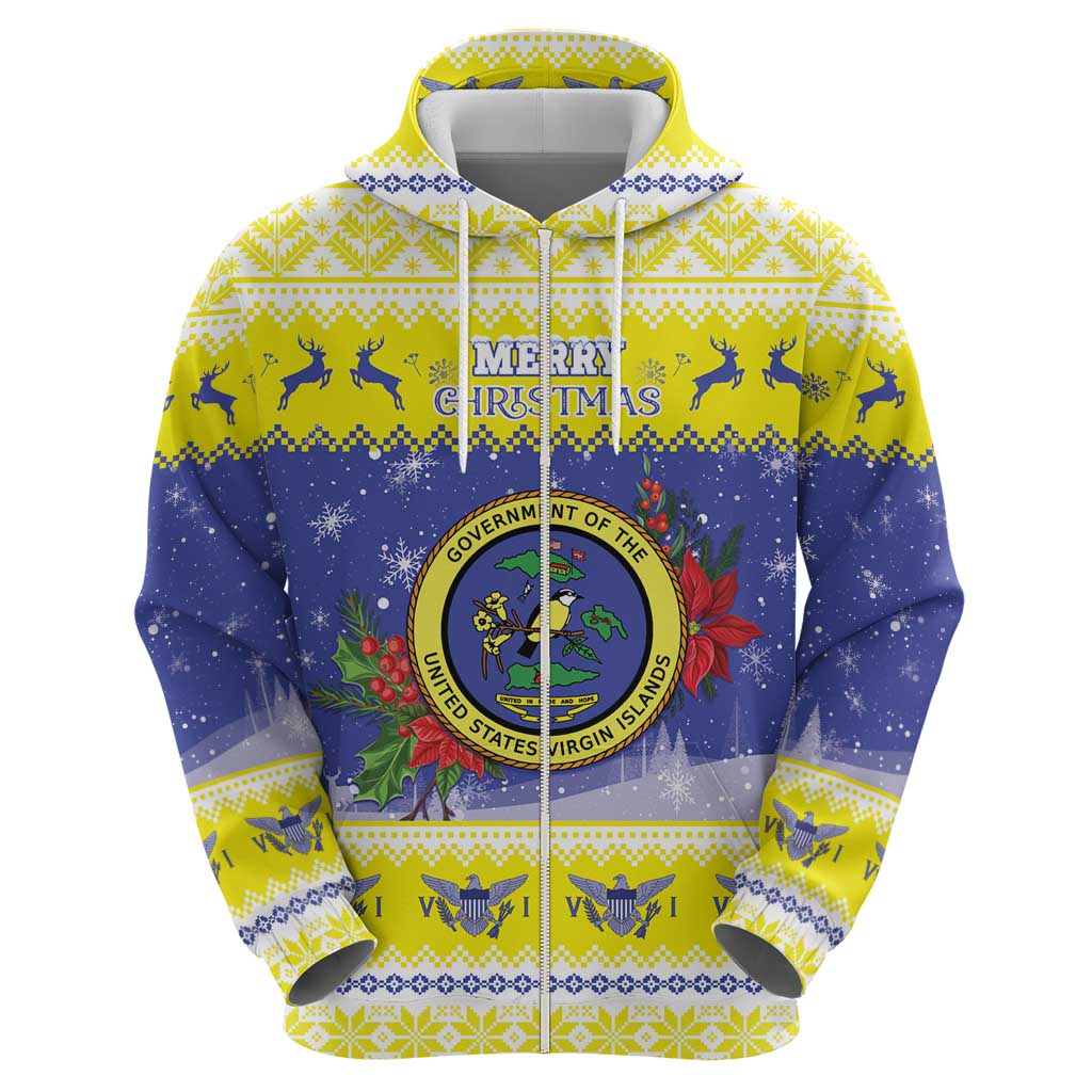 United States Virgin Islands Christmas Hoodie Coat Of Arms With Poinsettia - Wonder Print Shop