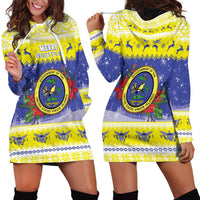 United States Virgin Islands Christmas Hoodie Dress Coat Of Arms With Poinsettia - Wonder Print Shop