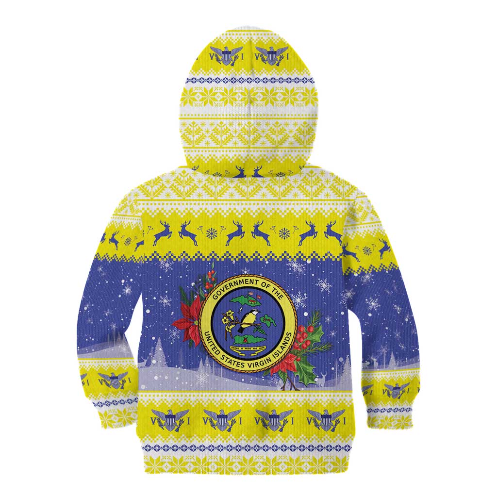 United States Virgin Islands Christmas Kid Hoodie Coat Of Arms With Poinsettia - Wonder Print Shop
