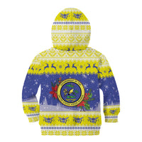 United States Virgin Islands Christmas Kid Hoodie Coat Of Arms With Poinsettia - Wonder Print Shop