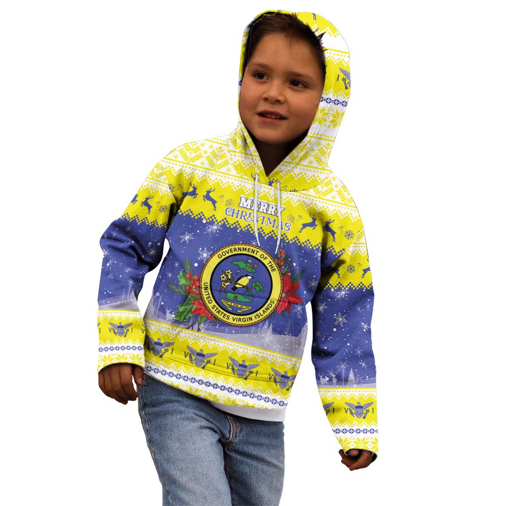 United States Virgin Islands Christmas Kid Hoodie Coat Of Arms With Poinsettia - Wonder Print Shop
