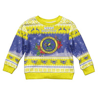 United States Virgin Islands Christmas Kid Ugly Christmas Sweater Coat Of Arms With Poinsettia - Wonder Print Shop