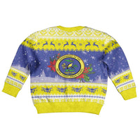 United States Virgin Islands Christmas Kid Ugly Christmas Sweater Coat Of Arms With Poinsettia - Wonder Print Shop