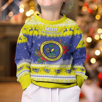 United States Virgin Islands Christmas Kid Ugly Christmas Sweater Coat Of Arms With Poinsettia - Wonder Print Shop