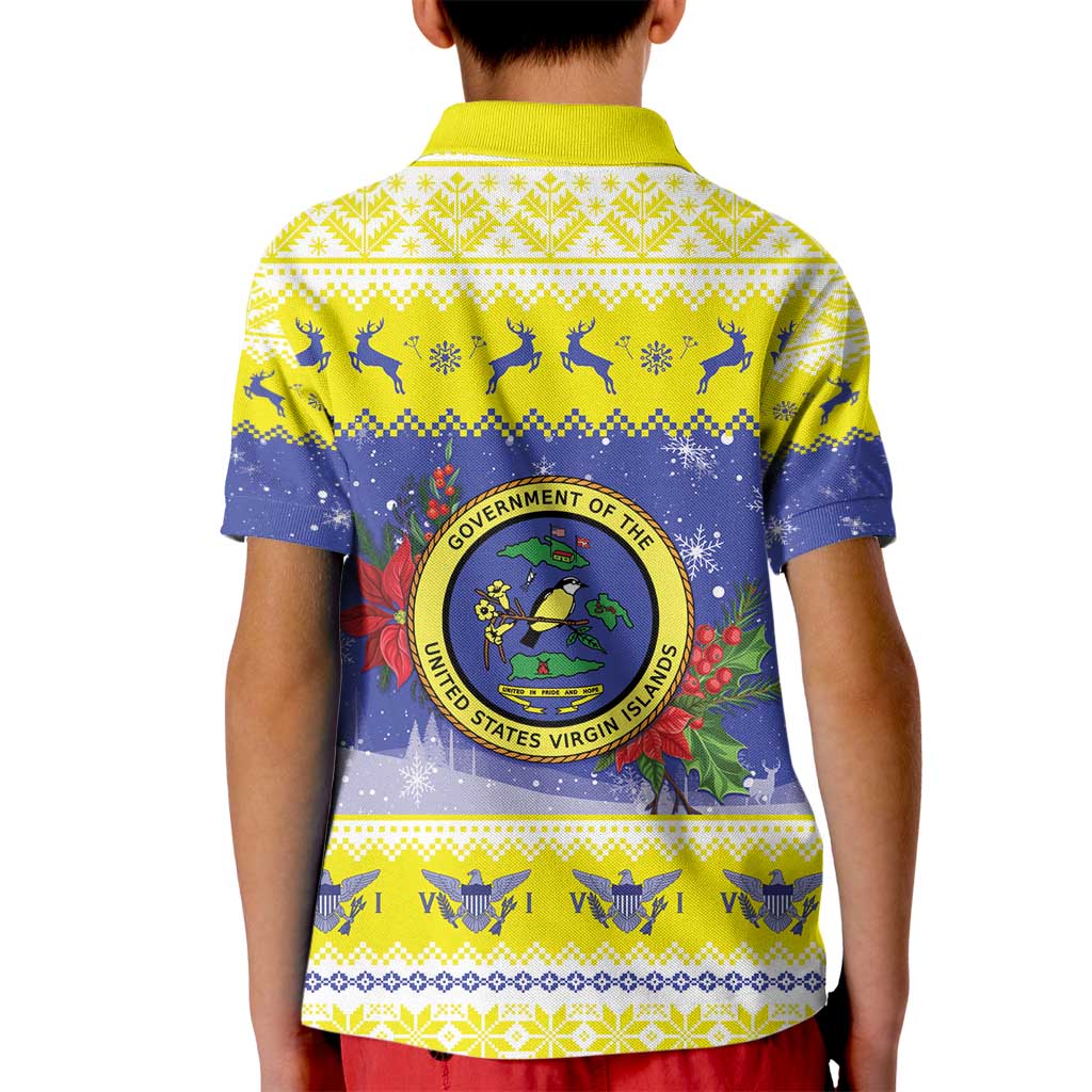 United States Virgin Islands Christmas Kid Polo Shirt Coat Of Arms With Poinsettia - Wonder Print Shop