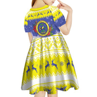 United States Virgin Islands Christmas Kid Short Sleeve Dress Coat Of Arms With Poinsettia - Wonder Print Shop