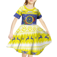 United States Virgin Islands Christmas Kid Short Sleeve Dress Coat Of Arms With Poinsettia - Wonder Print Shop