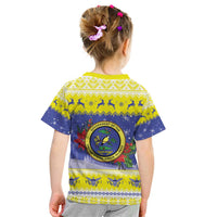 United States Virgin Islands Christmas Kid T Shirt Coat Of Arms With Poinsettia - Wonder Print Shop