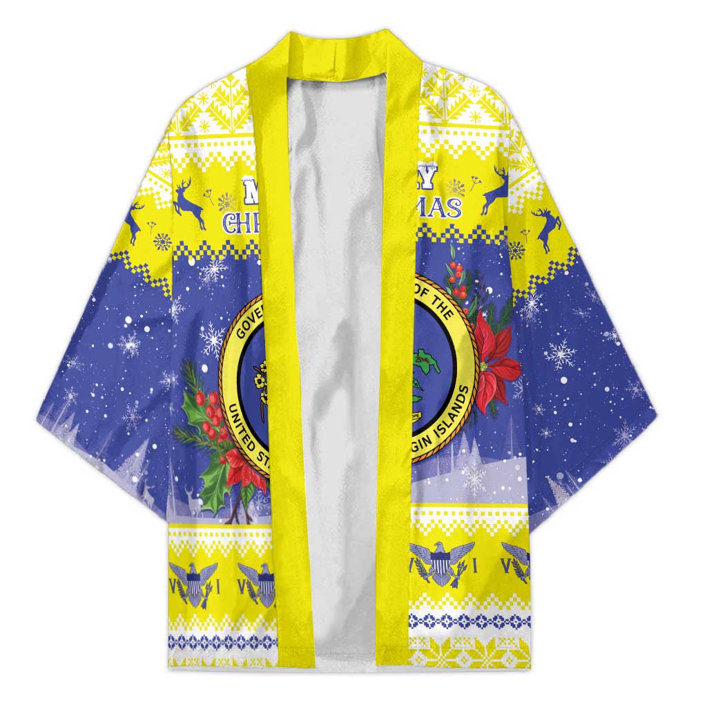 United States Virgin Islands Christmas Kimono Coat Of Arms With Poinsettia - Wonder Print Shop