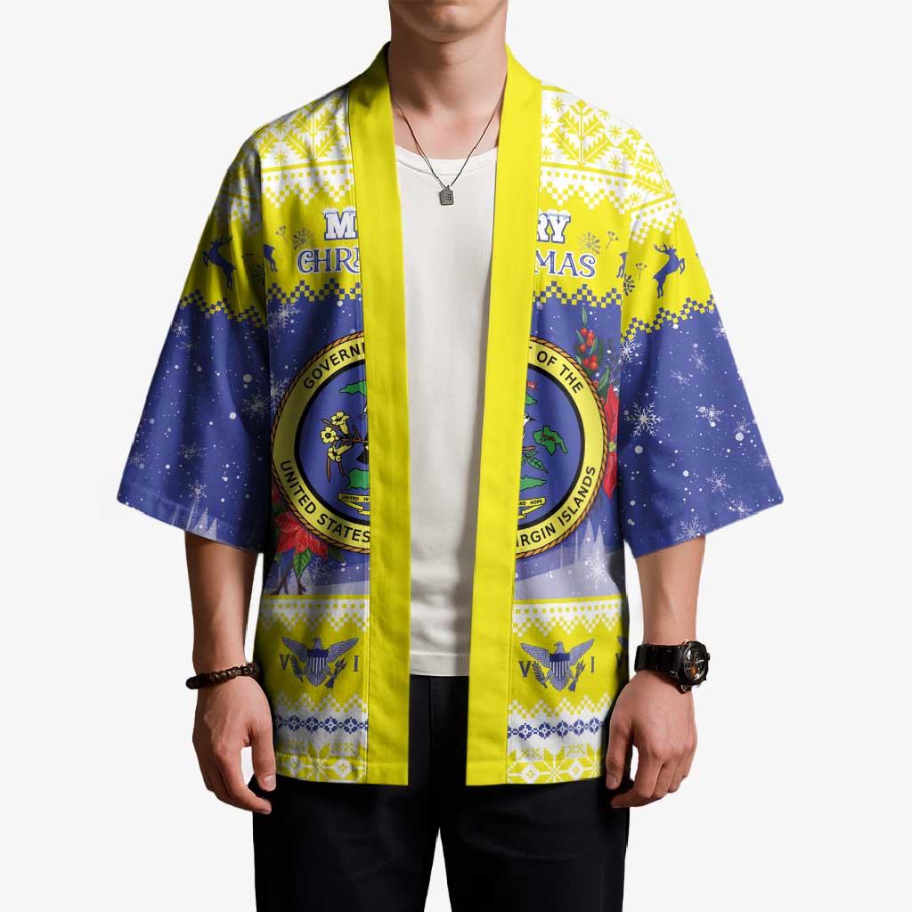 United States Virgin Islands Christmas Kimono Coat Of Arms With Poinsettia - Wonder Print Shop