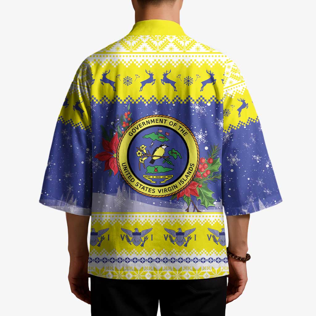 United States Virgin Islands Christmas Kimono Coat Of Arms With Poinsettia - Wonder Print Shop