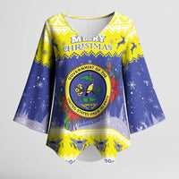 United States Virgin Islands Christmas Kimono Sleeve Blouse Coat Of Arms With Poinsettia - Wonder Print Shop