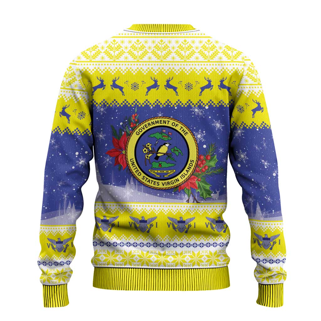 United States Virgin Islands Christmas Ugly Christmas Sweater Coat Of Arms With Poinsettia - Wonder Print Shop
