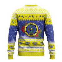 United States Virgin Islands Christmas Ugly Christmas Sweater Coat Of Arms With Poinsettia - Wonder Print Shop