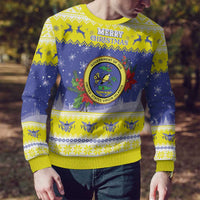 United States Virgin Islands Christmas Ugly Christmas Sweater Coat Of Arms With Poinsettia - Wonder Print Shop