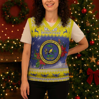 United States Virgin Islands Christmas Knitted V-Neck Vest Coat Of Arms With Poinsettia - Wonder Print Shop