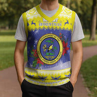 United States Virgin Islands Christmas Knitted V-Neck Vest Coat Of Arms With Poinsettia - Wonder Print Shop