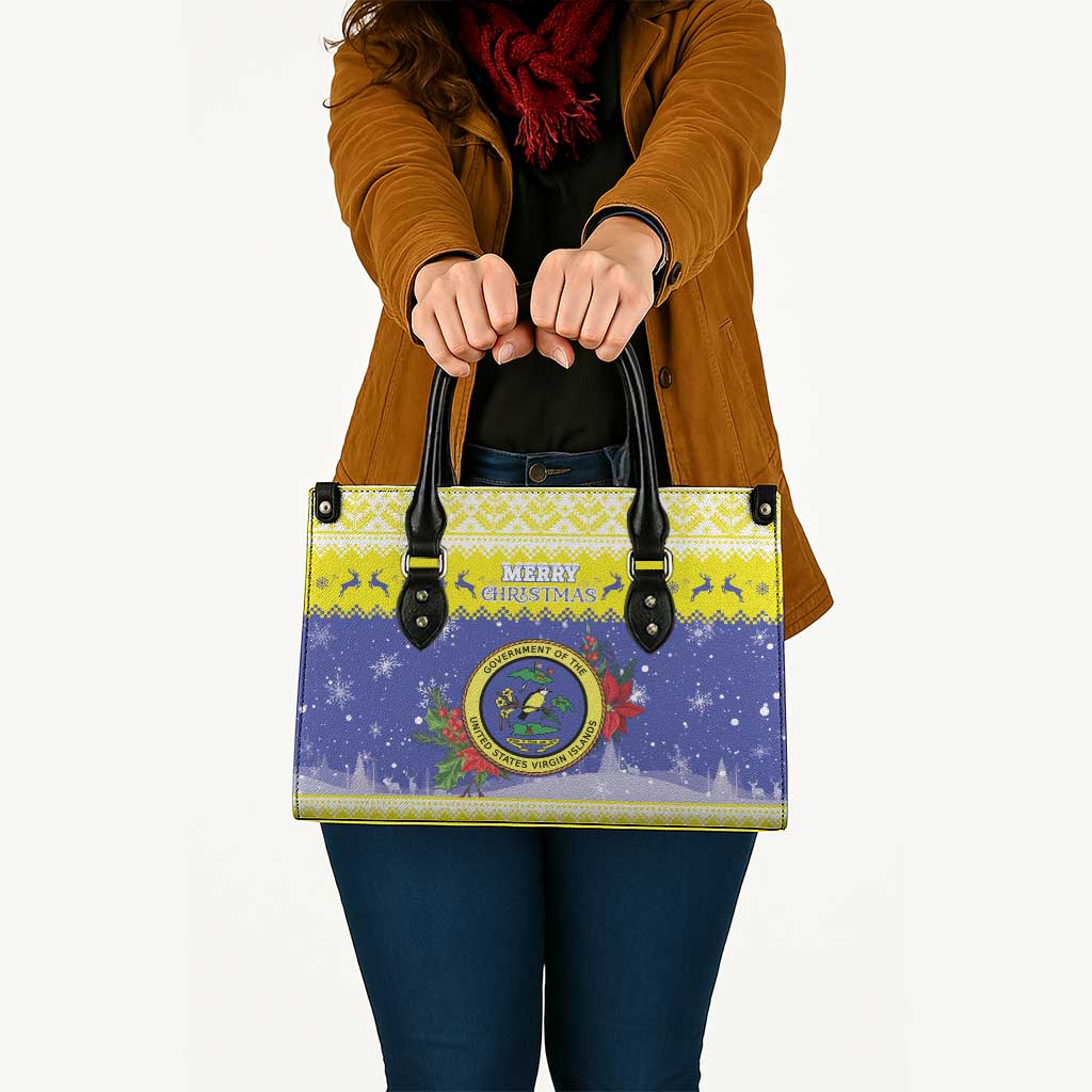 United States Virgin Islands Christmas Leather Bag Coat Of Arms With Poinsettia - Wonder Print Shop