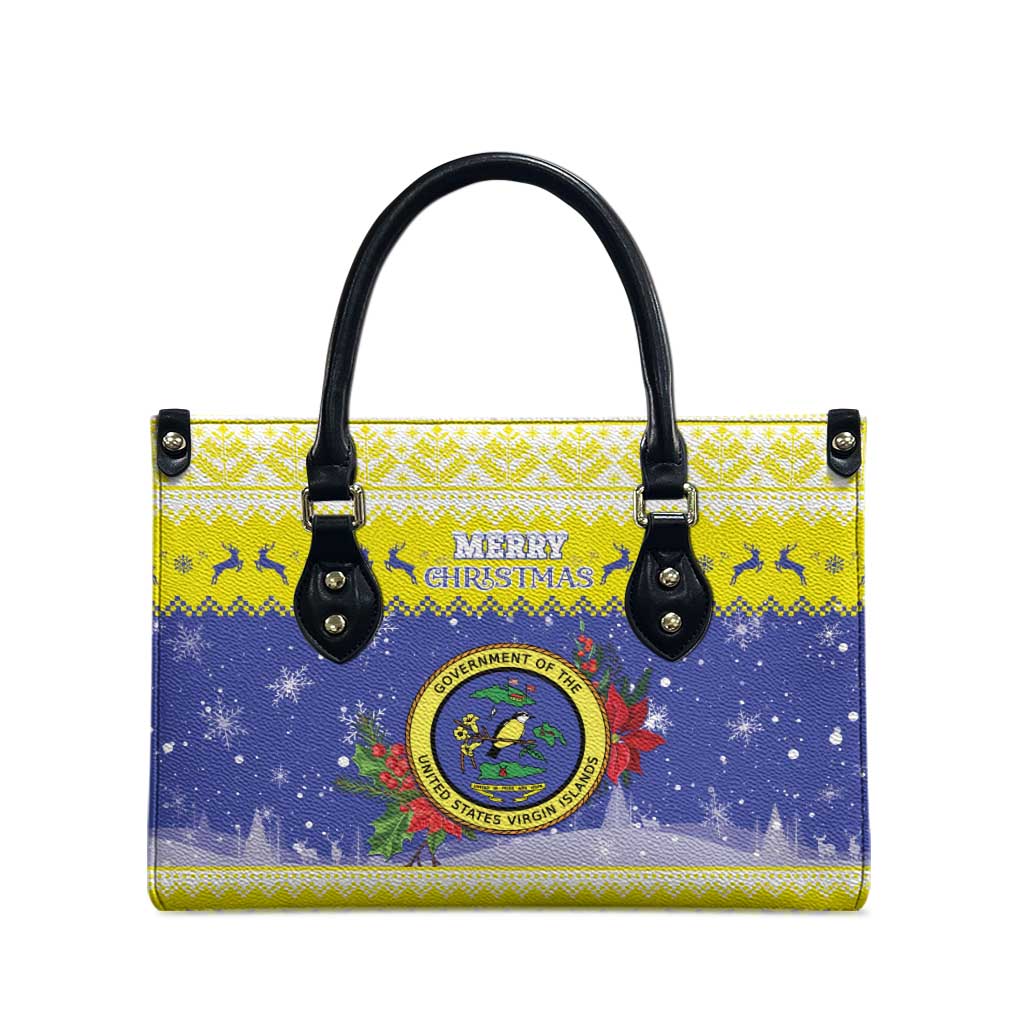 United States Virgin Islands Christmas Leather Bag Coat Of Arms With Poinsettia - Wonder Print Shop