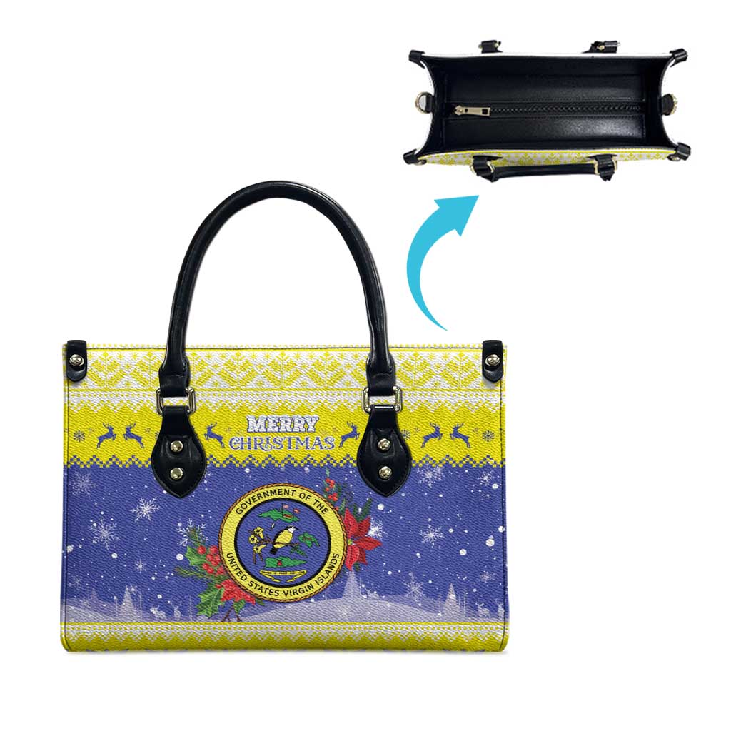 United States Virgin Islands Christmas Leather Bag Coat Of Arms With Poinsettia - Wonder Print Shop