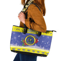 United States Virgin Islands Christmas Leather Tote Bag Coat Of Arms With Poinsettia - Wonder Print Shop