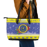 United States Virgin Islands Christmas Leather Tote Bag Coat Of Arms With Poinsettia - Wonder Print Shop