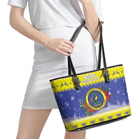 United States Virgin Islands Christmas Leather Tote Bag Coat Of Arms With Poinsettia - Wonder Print Shop