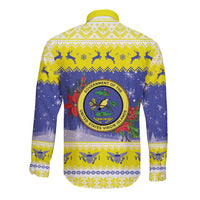 United States Virgin Islands Christmas Long Sleeve Button Shirt Coat Of Arms With Poinsettia - Wonder Print Shop