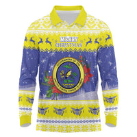 United States Virgin Islands Christmas Long Sleeve Polo Shirt Coat Of Arms With Poinsettia - Wonder Print Shop