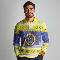 United States Virgin Islands Christmas Long Sleeve Polo Shirt Coat Of Arms With Poinsettia - Wonder Print Shop