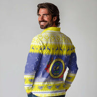 United States Virgin Islands Christmas Long Sleeve Polo Shirt Coat Of Arms With Poinsettia - Wonder Print Shop