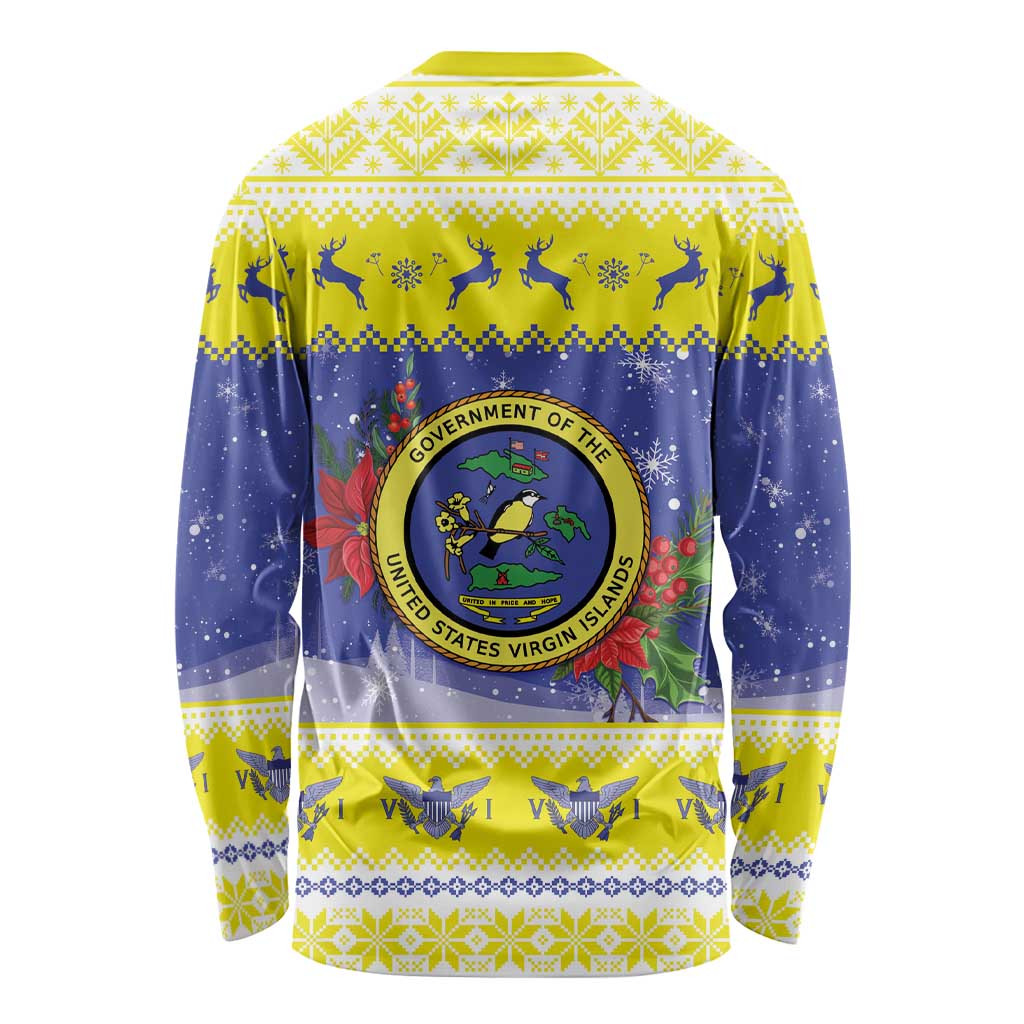 United States Virgin Islands Christmas Long Sleeve Shirt Coat Of Arms With Poinsettia - Wonder Print Shop