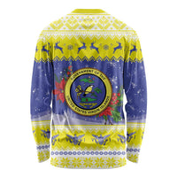 United States Virgin Islands Christmas Long Sleeve Shirt Coat Of Arms With Poinsettia - Wonder Print Shop