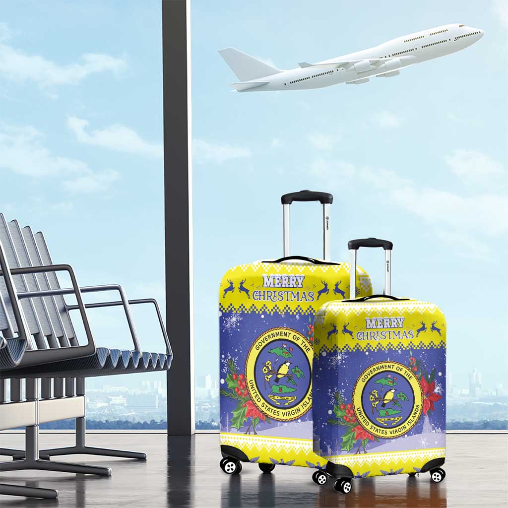 United States Virgin Islands Christmas Luggage Cover Coat Of Arms With Poinsettia - Wonder Print Shop