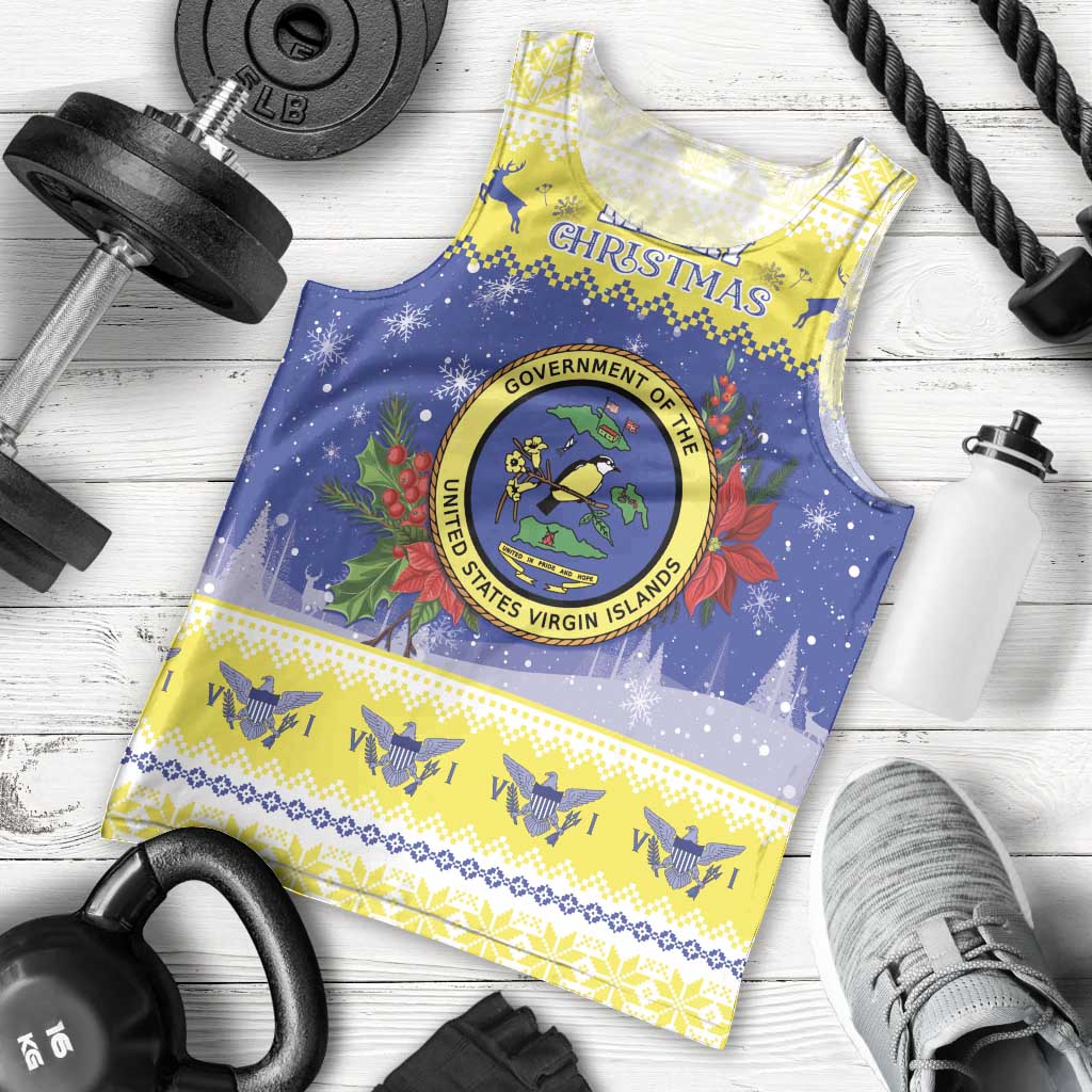 United States Virgin Islands Christmas Men Tank Top Coat Of Arms With Poinsettia - Wonder Print Shop