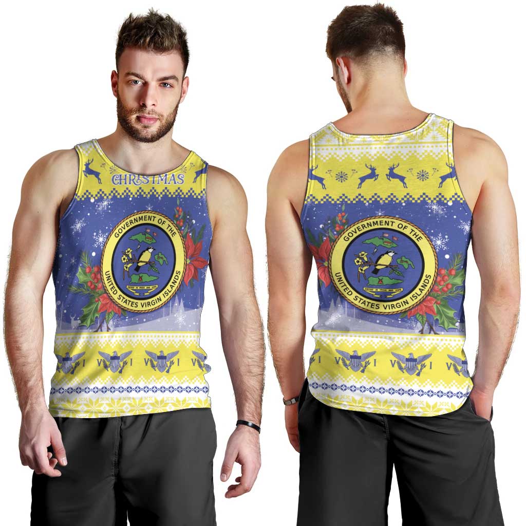 United States Virgin Islands Christmas Men Tank Top Coat Of Arms With Poinsettia - Wonder Print Shop