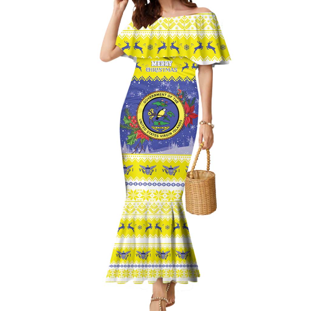 United States Virgin Islands Christmas Mermaid Dress Coat Of Arms With Poinsettia - Wonder Print Shop