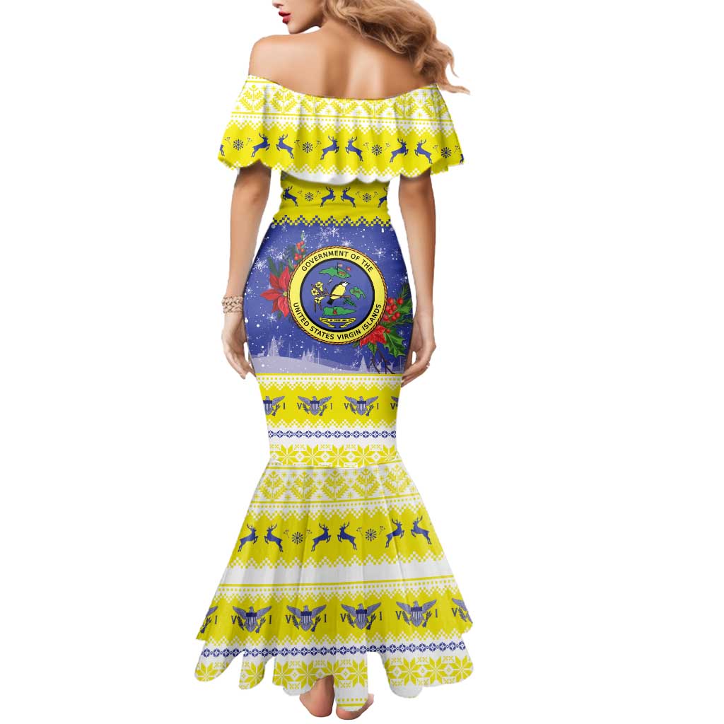United States Virgin Islands Christmas Mermaid Dress Coat Of Arms With Poinsettia - Wonder Print Shop