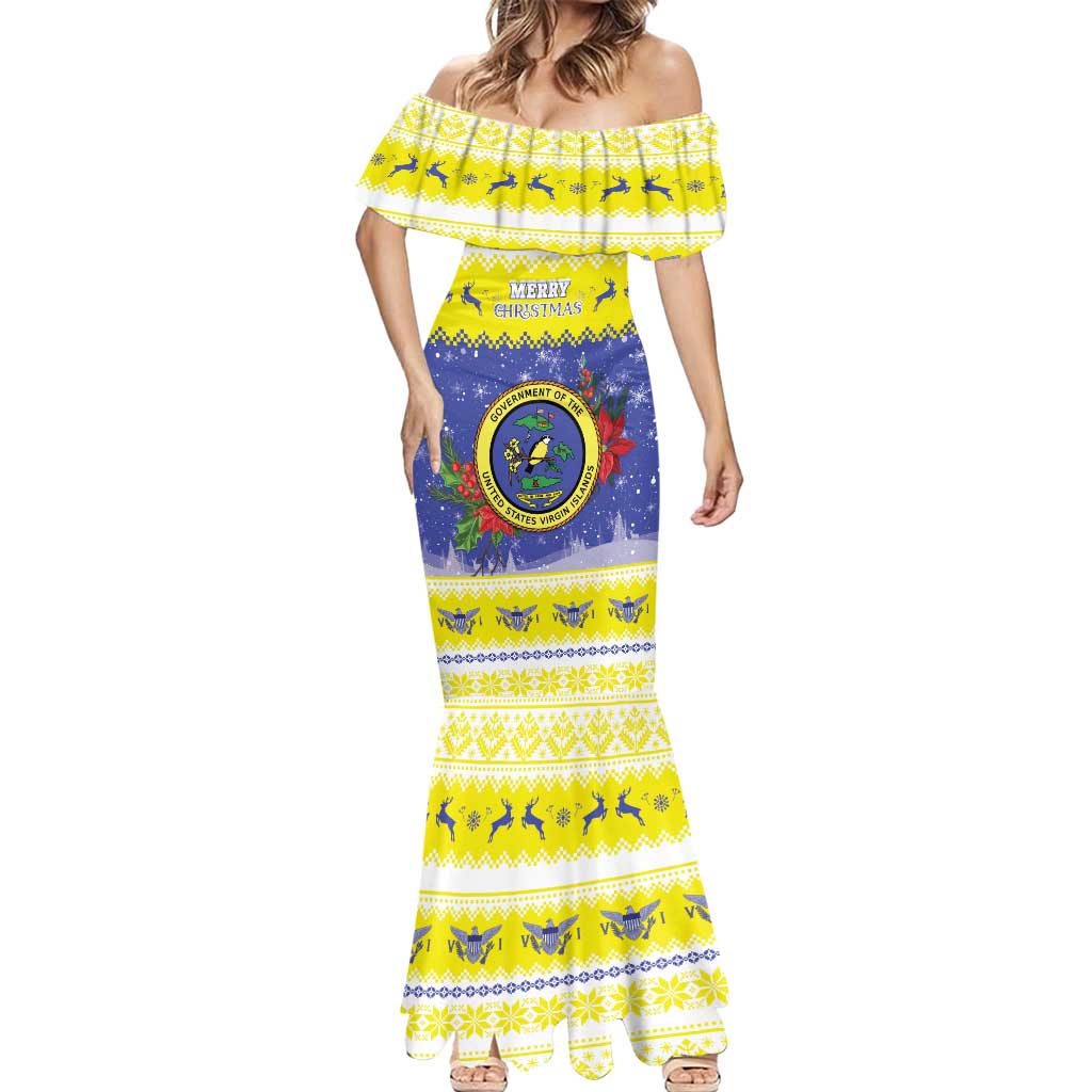 United States Virgin Islands Christmas Mermaid Dress Coat Of Arms With Poinsettia - Wonder Print Shop
