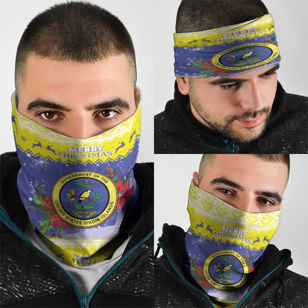 United States Virgin Islands Christmas Neck Gaiter Coat Of Arms With Poinsettia - Wonder Print Shop